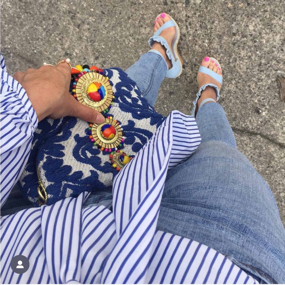 Blue and white stripe blouse